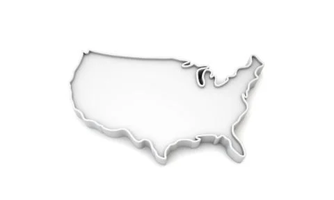Simple white 3D map of United States of America. 3D Rendering Ilustração Stock