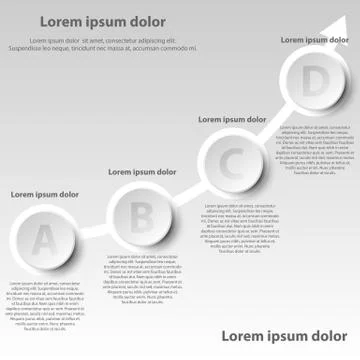 Simple white 3D paper circles with arrow up for website presentation cover .. Ilustración de archivo