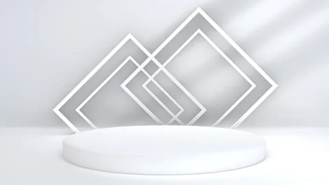 Simple white abstract 3D render geometric diamond square shapes pedestal po.. Video stock 317645443