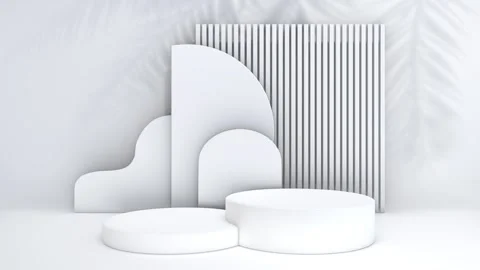 Simple white abstract 3D render round geometric shapes pedestal podium back.. Video stock 317645447