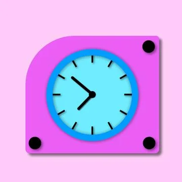 Simple white analog clock on a solid pink background Stock Illustration