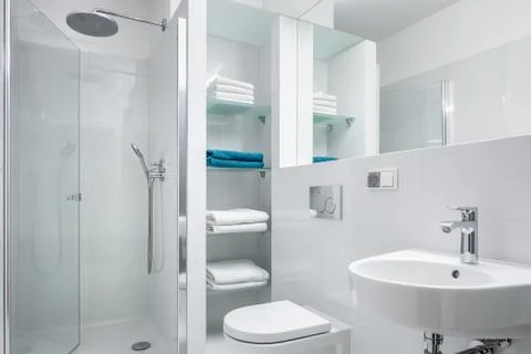 Simple white bathroom Stock Photos