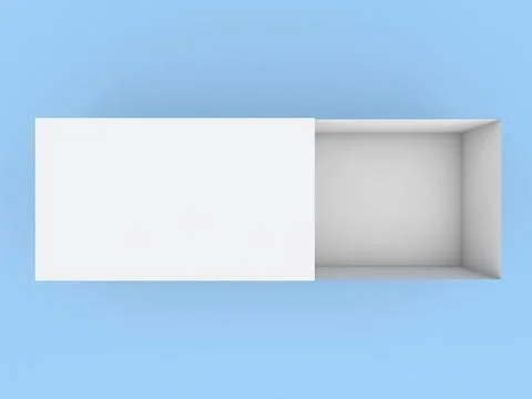 Simple white box on a blue background with an open side showcasing empty in.. Illustrazione stock