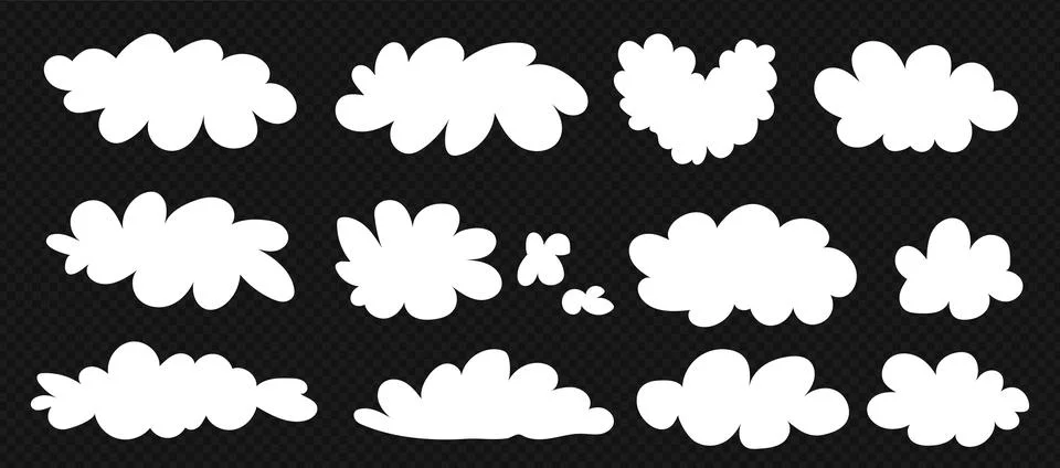 Simple white clouds set. Cute and kawaii elements collection on transparent bg イラスト素材