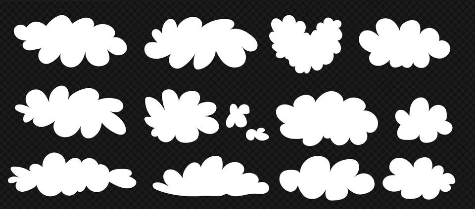 Simple white clouds set. Cute and kawaii elements collection on transparent bg 스톡 일러스트