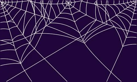 Simple white cobweb on violet background for halloween. Stock Illustration