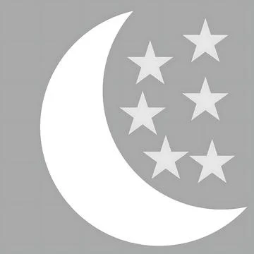 Simple white crescent moon and stars against a solid gray background 스톡 일러스트