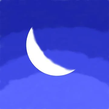 Simple White Crescent Moon on Blue. Stock Illustration