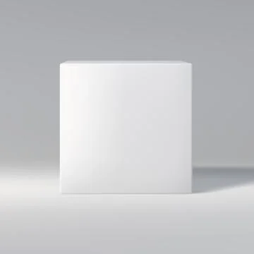 Simple white cube in front view on a gray gradient background, casting shadow Stock Illustration