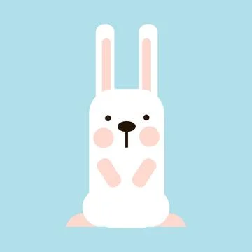 Simple white cute rabbit on blue background Stock Illustration