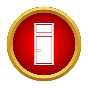 Simple white door icon in a red and gold circle Stock Illustration