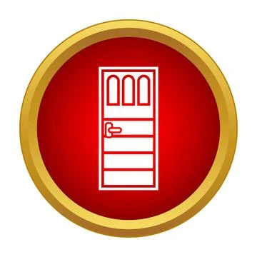 Simple white door icon in red circle Stock Illustration