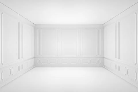 Simple white empty room with molding frames in classic style Illustrazione stock