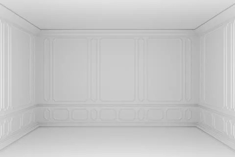 Simple white empty room with molding frames in classic style Stock Illustration