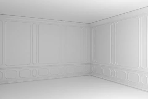 Simple white empty room with molding in classic style Stock Illustration