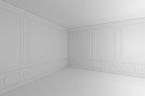Simple white empty room with molding frames in classic style Stock Illustration
