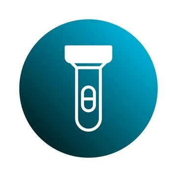 Simple white flashlight icon design on a gradient blue circular button for .. Stock Illustration