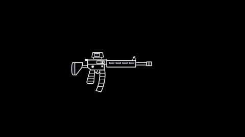 Simple white line assault rifle firing on black background. 4K Video stock 341694415