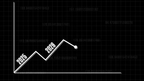 Simple white line graph rising on a dark grid background with 2025 text, sh.. Stock Footage 340999375