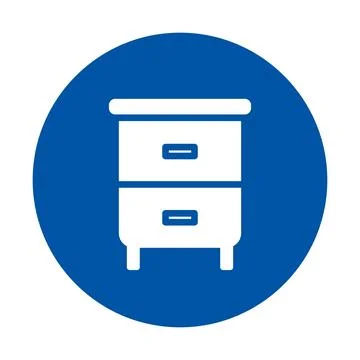 Simple White Nightstand Icon on Blue Background for Bedroom Decor Stock Illustration