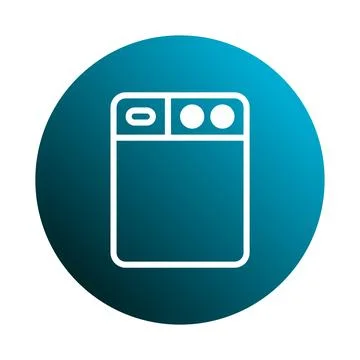 Simple white outline of a dishwasher machine icon on a blue gradient circle.. Illustrazione stock