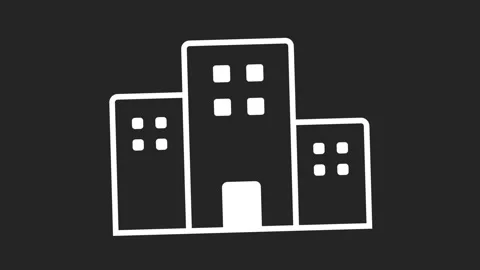 Simple white outline of three buildings on dark background Stock Footage 346529460