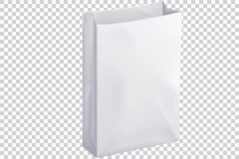 Simple white paper bag standing upright isolated on white background Stock Illustration
