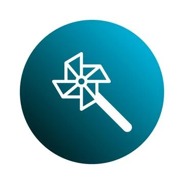 Simple white pinwheel icon on a gradient blue circle button background desi.. Stock Illustration