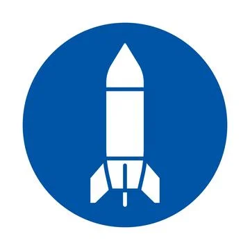 Simple White Rocket Icon on Blue Background for Innovation and Technology Stock Illustration