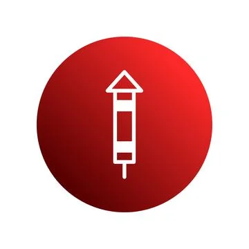A Simple White Rocket Icon on a Red Circle for Celebrations and Festivities.. Stock Illustration