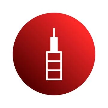 Simple white skyscraper icon on a red gradient circle background showcases .. Stock Illustration
