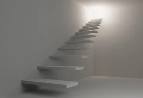 Simple white stair from floor to light with walls 3D illustration Stock Illustration