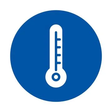 Simple White Thermometer Icon on a Blue Circular Background Stock Illustration