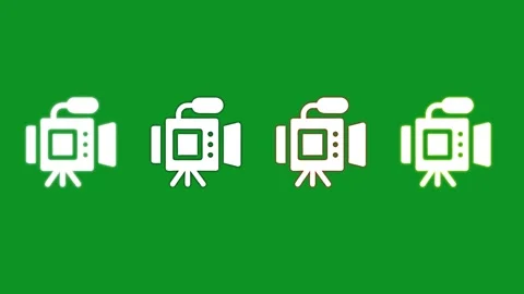 Simple white video camera icons with neon glow effect on green background. Stock Footage 346499131