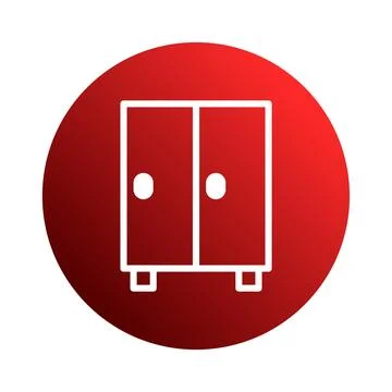 Simple white wardrobe icon on gradient red circle background offers clean d.. Stock Illustration