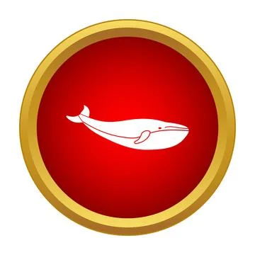 Simple white whale icon in red circle Stock Illustration