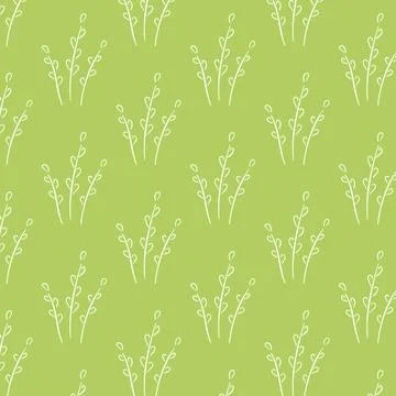 Simple willow seamless pattern in line art style. Hand drawn design package with Stock Illustration