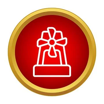 Simple windmill outline icon with red and gold circular frame Stock Illustration