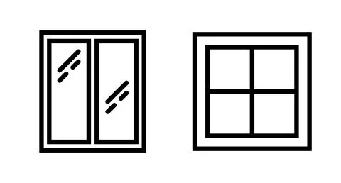 Simple window icon set. Glass window icon set. Vector. Ilustración de archivo