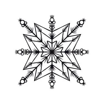 Simple winter snowflake black lines on white background Illustrazione stock
