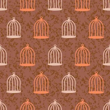 Simple wired birdcages seamless vector pattern Stock-Illustration