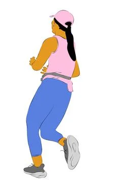 Simple woman warming up run runner,vector hand draw outline sketch, isolate.. 스톡 일러스트