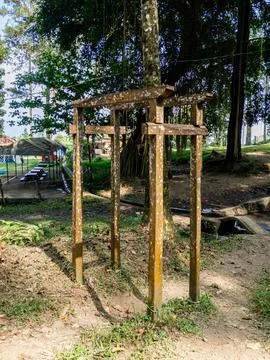 Simple Wooden Gate Structure Stock Photos