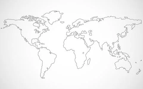 Simple world map in line style. Outline flat world map. Vector sign on whit.. Stock Illustration