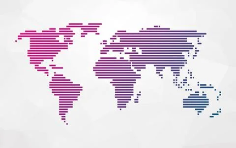 Simple world map made up of colored stripes on a bright triangular background Stock Illustration
