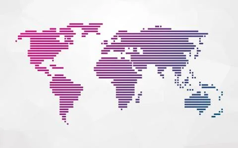 Simple world map made up of colored stripes on a bright triangular background Stock Illustration