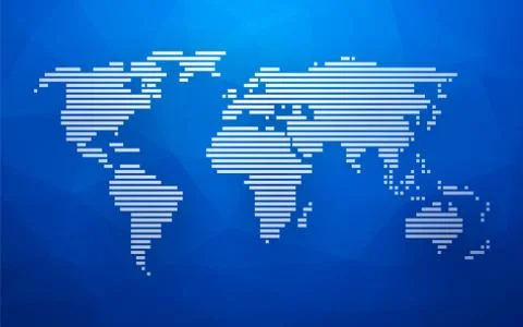 Simple world map made up of white stripes on a blue background triangular Stock Illustration