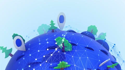 Simple world map with pins and trees Stock Footage 117338882