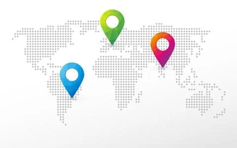 Simple world map with pins to mark the position Stock-Illustration