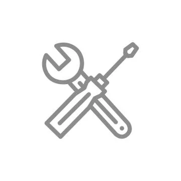 Simple wrench, spanner and screwdriver line icon. Symbol and sign vector Stock Illustration